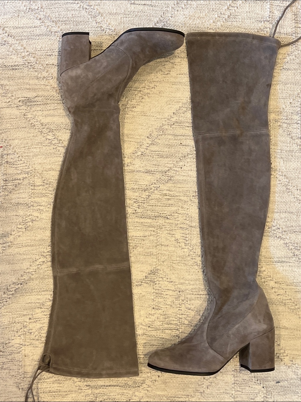 Stuart Weitzman- Over-the-Knee Suede Block Heel Boots - Taupe - 9